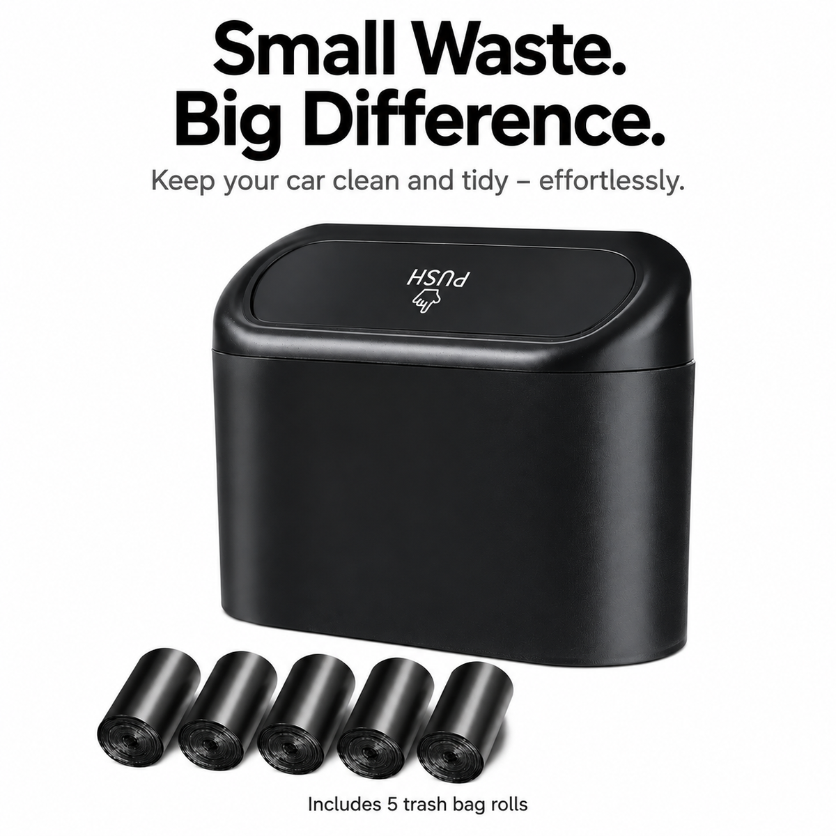 Compact Car Trash Can with Lid & 75 Bags