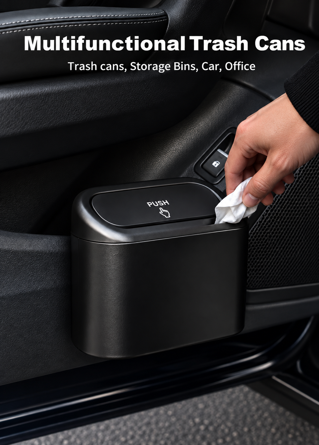 Compact Car Trash Can with Lid & 75 Bags